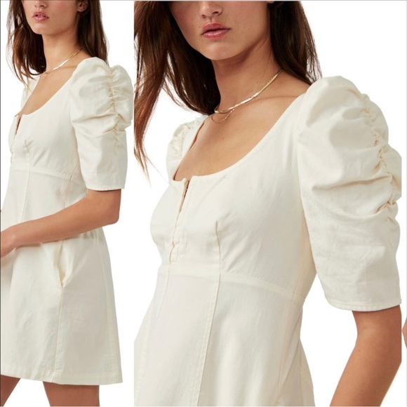 Free People Cheyenne Denim Mini in Ivory With Pockets, New, Revolve - Picture 5 of 7